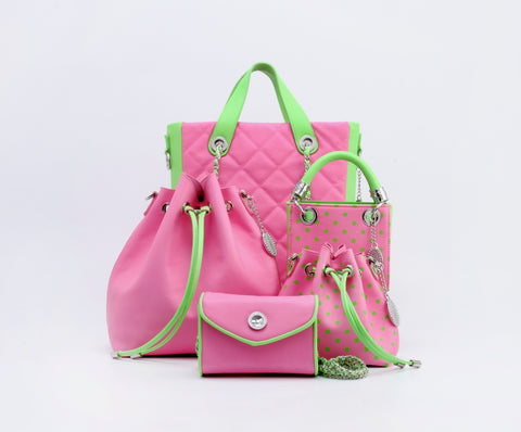 SCORE!'s Alpha Kappa Alpha designer purse, tote and backpack collection pink and green AKA accessories