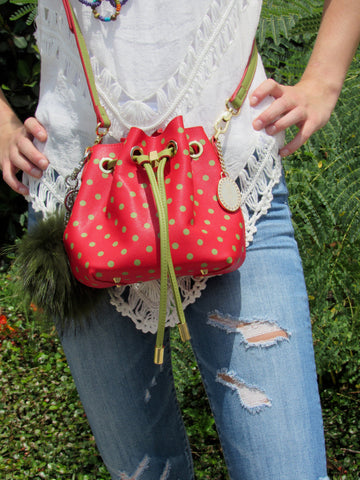  SCORE! Designs Alpha Sigma Alpha Red and Green bucket bag 