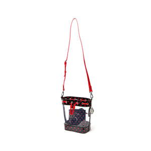 SCORE! Clear Sarah Jean Designer Crossbody Polka Dot Boho Bucket Bag- Black and Red