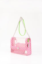 Load image into Gallery viewer, SCORE! Chrissy Medium Designer Clear Cross-body Bag -Pink and Lime Green
