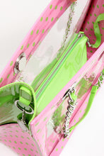 Load image into Gallery viewer, SCORE! Andrea Large Clear Designer Tote for School, Work, Travel - Pink and Lime Green
