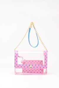 SCORE! Chrissy Medium Designer Clear Cross-body Bag - Pink and Blue