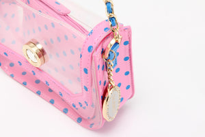 SCORE! Chrissy Small Designer Clear Cross-body Bag - Pink and Blue