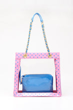 Load image into Gallery viewer, SCORE! Andrea Large Clear Designer Tote for School, Work, Travel - Pink and Blue
