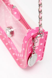 SCORE! Chrissy Small Designer Clear Crossbody Bag - Fandango Hot Pink and Light Pink