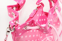 Load image into Gallery viewer, SCORE! Clear Sarah Jean Designer Crossbody Polka Dot Boho Bucket Bag-Fandango Hot Pink and Light Pink
