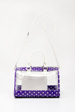 Load image into Gallery viewer, SCORE! Moniqua Large Designer Clear Crossbody Satchel - Royal Purple and White
