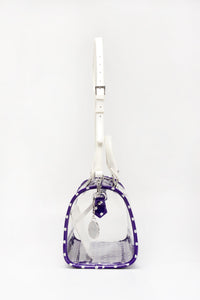 SCORE! Moniqua Large Designer Clear Crossbody Satchel - Royal Purple and White