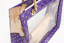 Load image into Gallery viewer, SCORE! Andrea Large Clear Designer Tote for School, Work, Travel - Royal Purple and Gold Gold
