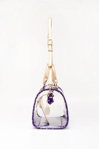 SCORE! Moniqua Large Designer Clear Crossbody Satchel - Royal Purple and Metallic Gold