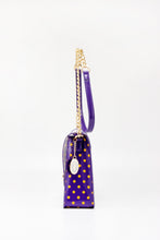Load image into Gallery viewer, SCORE! Chrissy Medium Designer Clear Cross-body Bag - Royal Purple and  Yellow Gold
