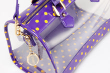 Load image into Gallery viewer, SCORE! Moniqua Large Designer Clear Crossbody Satchel - Royal Purple and  Yellow Gold
