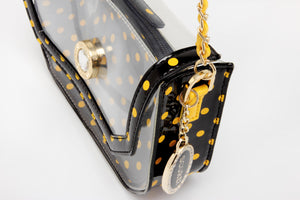 SCORE! Chrissy Small Designer Clear Crossbody Bag - Black and Gold Yellow