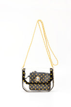 Load image into Gallery viewer, SCORE! Chrissy Small Designer Clear Crossbody Bag - Black and Gold Yellow
