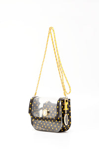 SCORE! Chrissy Small Designer Clear Crossbody Bag - Black and Gold Yellow
