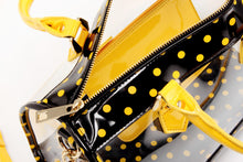 Load image into Gallery viewer, SCORE! Moniqua Large Designer Clear Crossbody Satchel - Black and  Yellow Gold
