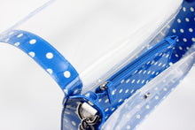 Load image into Gallery viewer, SCORE! Chrissy Medium Designer Clear Cross-body Bag - Royal Blue and White
