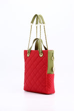 Load image into Gallery viewer, SCORE!&#39;s Kat Travel Tote for Business, Work, or School Quilted Shoulder Bag - Red and Olive Green

