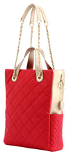 Load image into Gallery viewer, SCORE!&#39;s Kat Travel Tote for Business, Work, or School Quilted Shoulder Bag Red &amp; Gold
