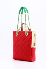 Load image into Gallery viewer, SCORE!&#39;s Kat Travel Tote for Business, Work, or School Quilted Shoulder Bag -  Red, Gold and Green
