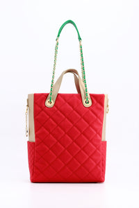 SCORE!'s Kat Travel Tote for Business, Work, or School Quilted Shoulder Bag -  Red, Gold and Green