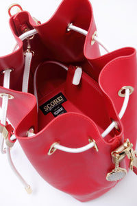 SCORE! Sarah Jean Crossbody Large BoHo Bucket Bag - Red, White, and Gold