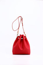 Load image into Gallery viewer, SCORE! Sarah Jean Crossbody Large BoHo Bucket Bag - Red, White, and Gold
