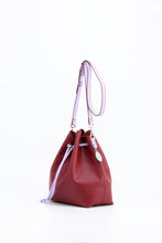 Load image into Gallery viewer, SCORE! Sarah Jean Crossbody Large BoHo Bucket Bag - Maroon and Lavender
