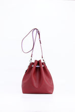 Load image into Gallery viewer, SCORE! Sarah Jean Crossbody Large BoHo Bucket Bag - Maroon and Lavender
