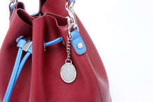 Load image into Gallery viewer, SCORE! Sarah Jean Crossbody Large BoHo Bucket Bag- Maroon and Blue
