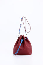 Load image into Gallery viewer, SCORE! Sarah Jean Crossbody Large BoHo Bucket Bag- Maroon and Blue

