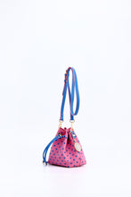 Load image into Gallery viewer, SCORE! Sarah Jean Small Crossbody Polka dot BoHo Bucket Bag  - Pink and Blue
