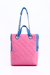 SCORE!'s Kat Travel Tote for Business, Work, or School Quilted Shoulder Bag - Pink and Blue