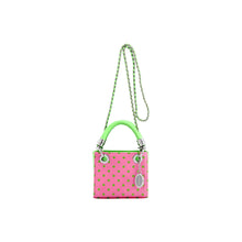 Load image into Gallery viewer, SCORE! Jacqui Classic Top Handle Crossbody Satchel -Pink and Green
