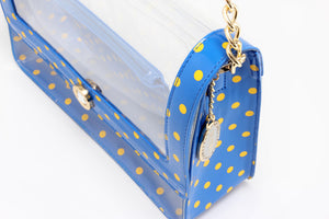 SCORE! Chrissy Medium Designer Clear Cross-body Bag-Imperial Blue and Yellow Gold