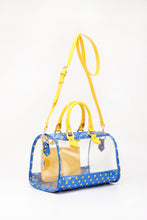 Load image into Gallery viewer, SCORE! Moniqua Large Designer Clear Crossbody Satchel - Imperial Royal Blue and Yellow Gold
