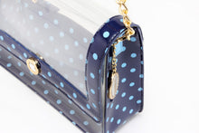 Load image into Gallery viewer, SCORE! Chrissy Medium Designer Clear Cross-body Bag -Navy Blue and Light Blue
