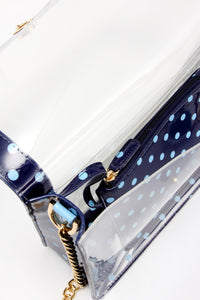 SCORE! Chrissy Medium Designer Clear Cross-body Bag -Navy Blue and Light Blue