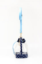 Load image into Gallery viewer, SCORE! Clear Sarah Jean Designer Crossbody Polka Dot Boho Bucket Bag-Navy Blue and Light Blue
