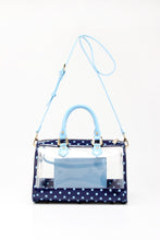 Load image into Gallery viewer, SCORE! Moniqua Large Designer Clear Crossbody Satchel - Navy Blue and Light Blue
