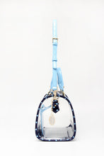 Load image into Gallery viewer, SCORE! Moniqua Large Designer Clear Crossbody Satchel - Navy Blue and Light Blue
