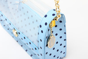 SCORE! Chrissy Medium Designer Clear Cross-body Bag - Light Blue, Navy Blue and  Yellow Gold