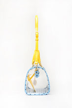 Load image into Gallery viewer, SCORE! Moniqua Large Designer Clear Crossbody Satchel -Light Blue, Navy Blue and  Yellow Gold
