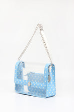 Load image into Gallery viewer, SCORE! Chrissy Medium Designer Clear Cross-body Bag - Light Blue and White
