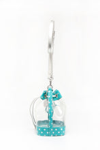 Load image into Gallery viewer, SCORE! Clear Sarah Jean Designer Crossbody Polka Dot Boho Bucket Bag-Turquoise and Silver
