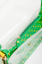 Load image into Gallery viewer, SCORE! Chrissy Medium Designer Clear Cross-body Bag - Fern Green and  Yellow Gold
