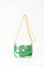 Load image into Gallery viewer, SCORE! Chrissy Small Designer Clear Crossbody Bag - Fern Green and Yellow Gold
