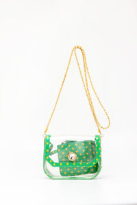 SCORE! Chrissy Small Designer Clear Crossbody Bag - Fern Green and Yellow Gold