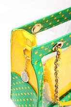 Load image into Gallery viewer, SCORE! Andrea Large Clear Designer Tote for School, Work, Travel - Fern Green and Yellow Gold
