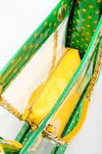 Load image into Gallery viewer, SCORE! Andrea Large Clear Designer Tote for School, Work, Travel - Fern Green and Yellow Gold
